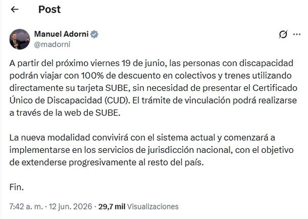 El anuncio de Manuel Adorni sobre discapacidad El anuncio de Manuel Adorni sobre discapacidad