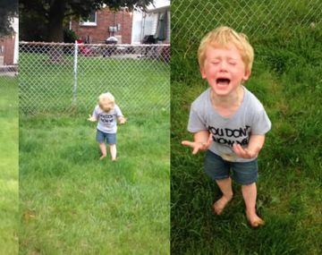 La reacción de un niño al pisar excremento descalzo