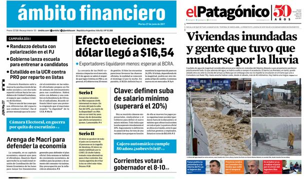 Tapas de diarios del martes 27 de junio de 2017