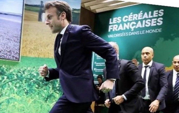 Macron huye corriendo de La Rural parisina en medio de una protesta de agricultores