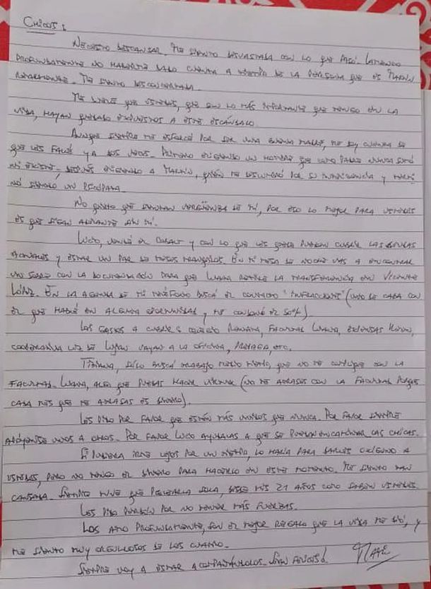 La carta fue compartida por C5N