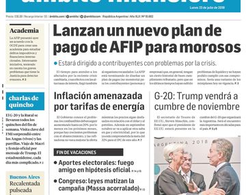 Tapas de diarios del lunes 23 de julio de 2018