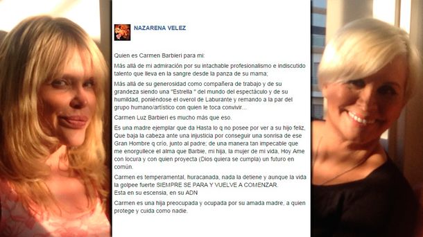 Se amigaron Nazarena Vélez y Carmen Barbieri: la carta abierta