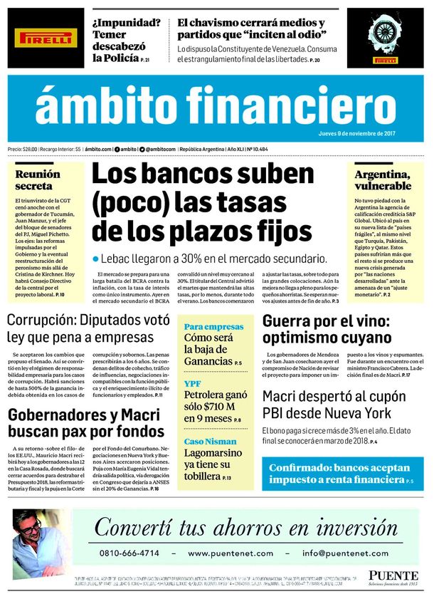 Tapas de diarios del jueves 9 de noviembre de 2017