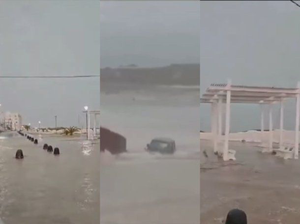 Temporal en Las Grutas: un Jeep fue arrastrado por el agua tras una tormenta feroz