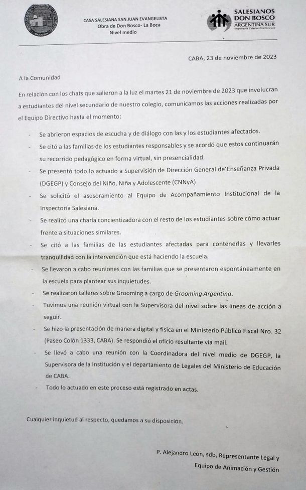 La Boca: el comunicado del colegio tras las amenazas de sus alumnos