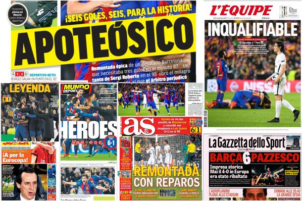 Tapas de diarios con el triunfo del Barcelona ante el PSG por 6 a 1