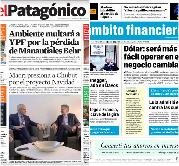 Tapas de diarios del viernes 26 de enero de 2018