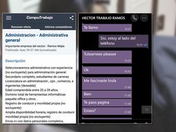 La publicación en los portales de búsqueda laboral y uno de los mensajes&nbsp;