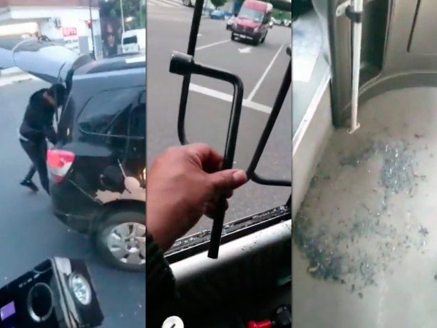 Relatos salvajes en plena Ciudad: rompió los vidrios de un colectivo mientras era filmado en vivo