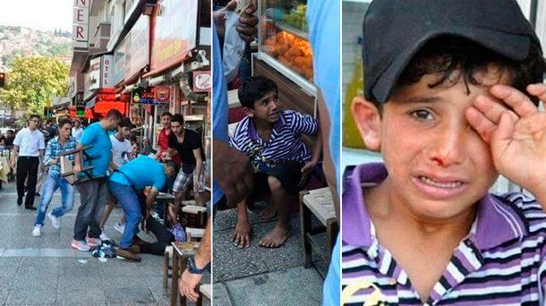 Feroz golpiza a un niño sirio por vender pañuelos en Turquía