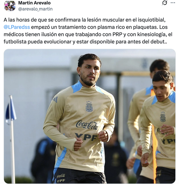 Cómo es el tratamiento al que se somete a Leandro Paredes, según Martín Arévalo: ¿llega al Mundial 2026? Cómo es el tratamiento al que se somete a Leandro Paredes, según Martín Arévalo: ¿llega al Mundial 2026?