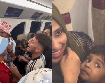 Hinchas argentinos le cantaron el Arrorró a un nene que se asustó en el subte de Qatar