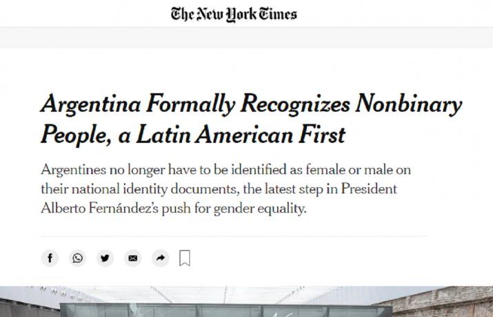The New York Times destacó la decisión argentina de reconocer a las personas no binarias en el DNI