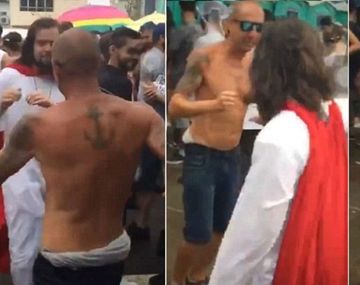VIDEO: Se vistió de Jesús para festejar el carnaval en Brasil pero terminó a las piñas