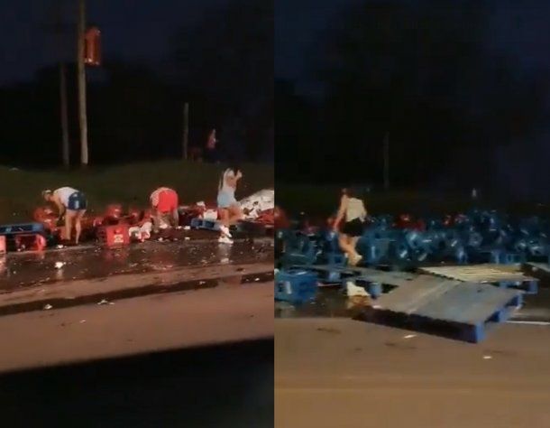 Misiones: volcó un camión con cervezas y los vecinos lo vaciaron