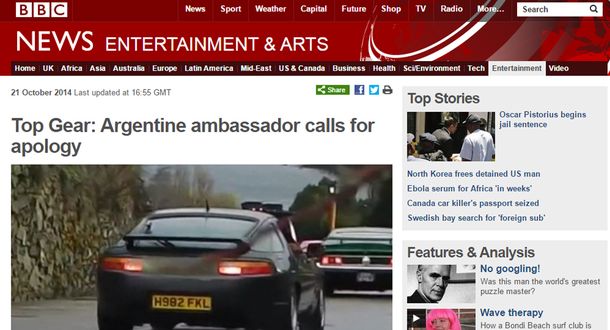 Así reflejó la BBC la queja de la Argentina tras la provocación de Top Gear