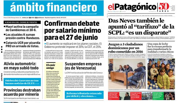 Tapas de diarios del martes 6 de junio de 2017