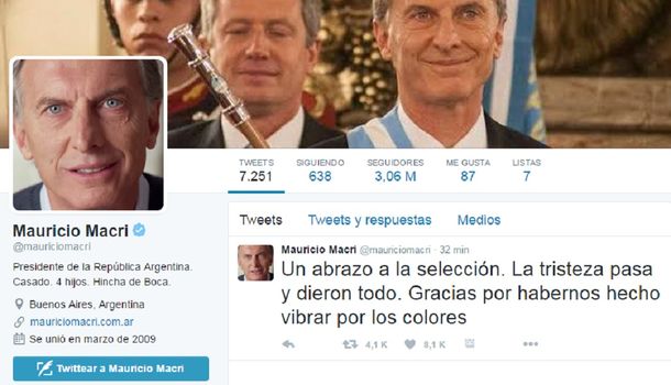 El saludo del presidente Macri tras la derrota de la Selección argentina