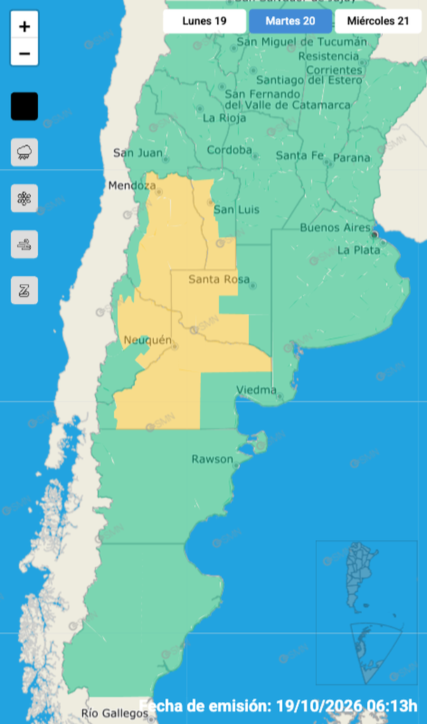 Zonas con alerta por lluvias y tormentas, según el Servicio Meteorológico Nacional. Zonas con alerta por lluvias y tormentas, según el Servicio Meteorológico Nacional.