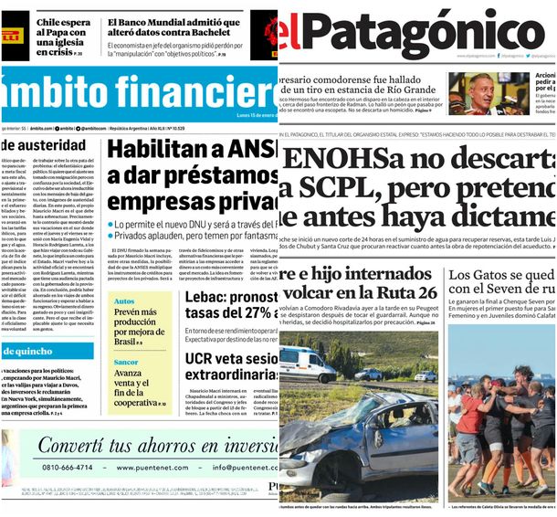 Tapas de diarios del lunes 15 de enero de 2018