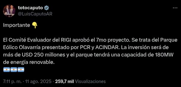 El Gobierno anunció la construcción de un parque de energía eólica en Olavarría