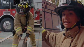 María Becerra, como bombera. María Becerra, como bombera.