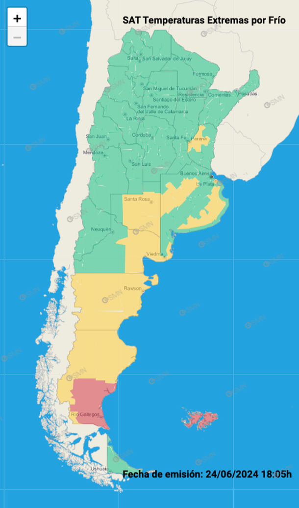 Alerta por fr&iacute;o extremo este martes en Buenos Aires y otras seis provincias.&nbsp;