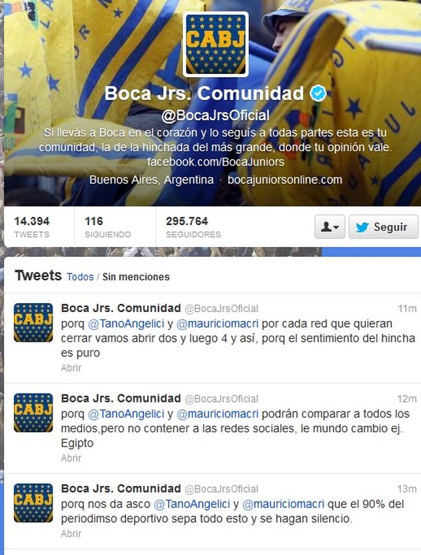 El twitter oficial de Boca estalló contra Angelici y Macri