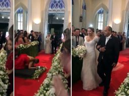 Se cayó en el medio de la entrada de los novios y se volvió viral Se cayó en el medio de la entrada de los novios y se volvió viral