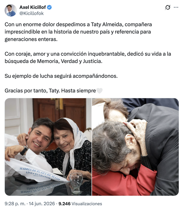 Axel Kicillof homenajeó a Taty Almeida Axel Kicillof homenajeó a Taty Almeida