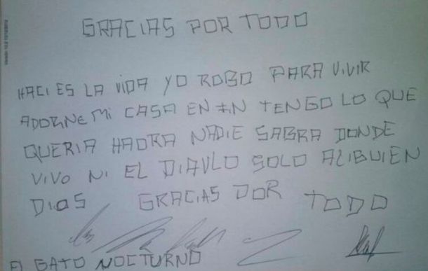 Cayó el Gato nocturno: robaba y le dejaba cartas de agradecimiento a sus víctimas