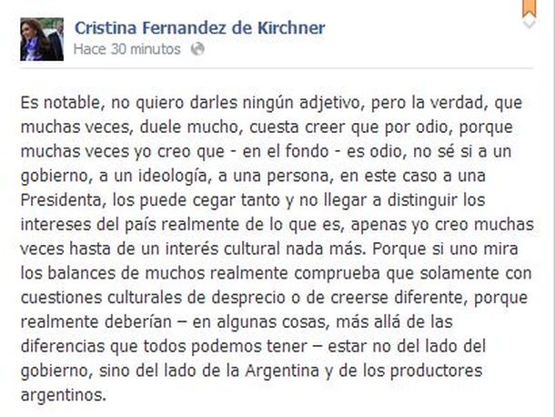 Tras su discurso en Casa de Gobierno, Cristina se expresó en las redes sociales