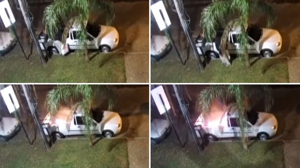 VIDEO: Vio una camioneta, la prendió fuego y se fue caminando