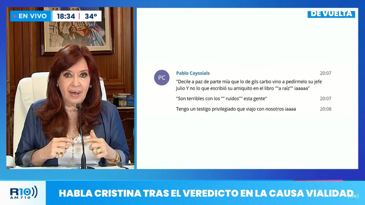 Cristina Kirchner luego del veredicto en la Causa Vialidad.