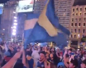 Hinchas de boca en el Obelisco