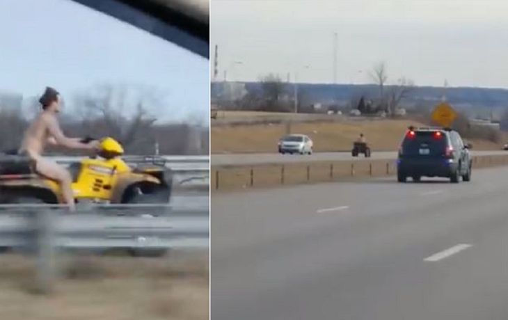 Lo persigue la policía por manejar un cuatri  a contramano y desnudo por la ruta