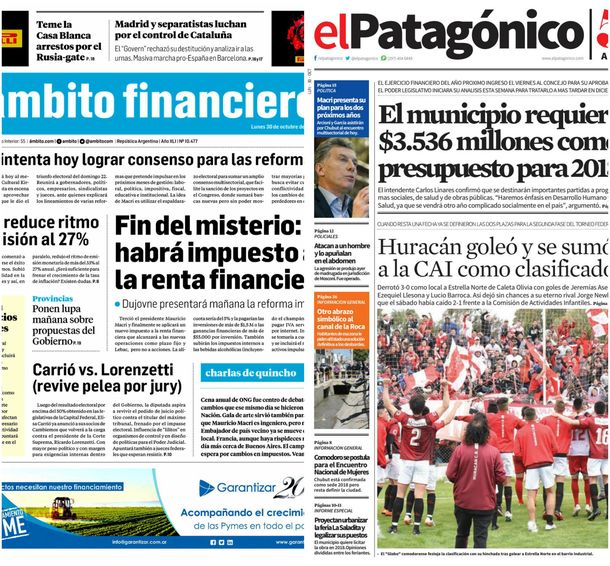 Tapas de diarios del lunes 30 de octubre de 2017