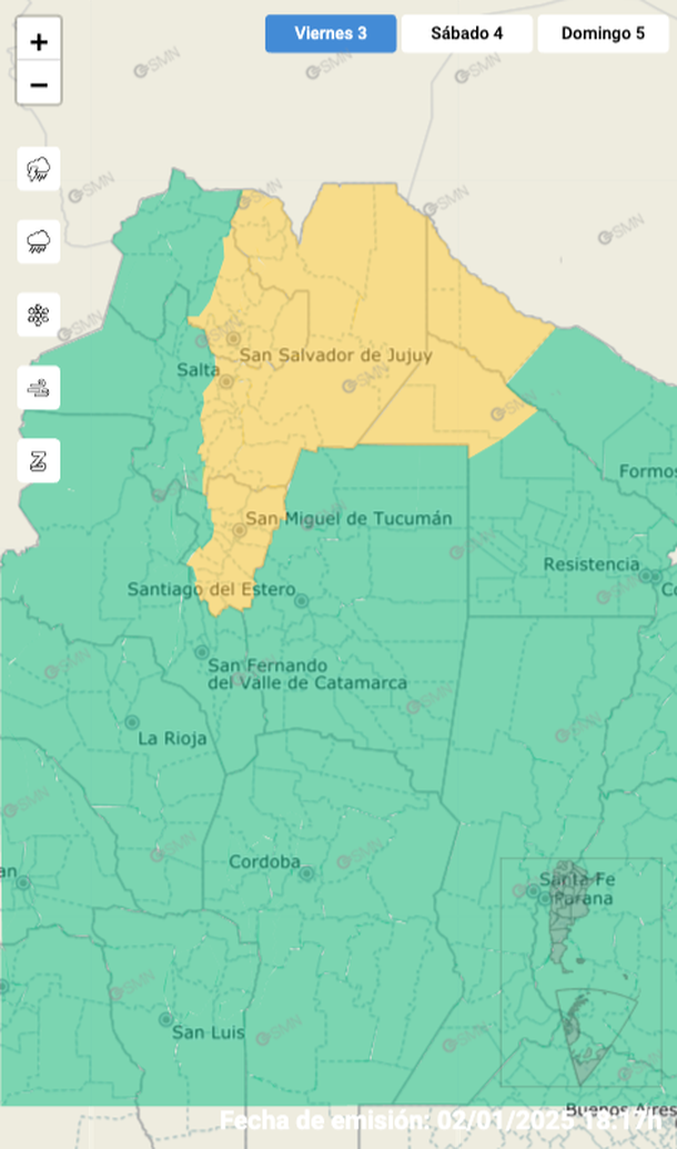 Alerta por tormentas fuertes y granizo. Fuente: Servicio Meteorológico Nacional. Alerta por tormentas fuertes y granizo. Fuente: Servicio Meteorológico Nacional.