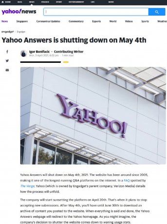Paradoja.com: la muerte de Yahoo! Respuestas apareció en Yahoo! Noticias