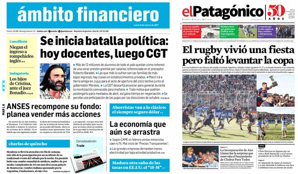 Tapas de diarios del lunes 6 de marzo de 2017