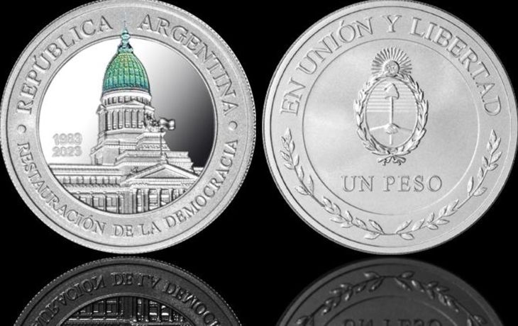 Emiten una moneda por el 40° aniversario de la Restauración de la Democracia