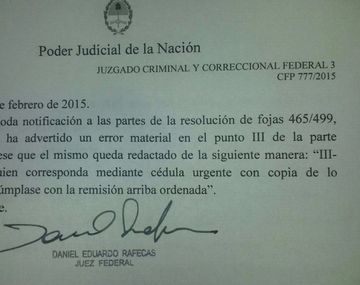 Se conoció la aclaración de Rafecas