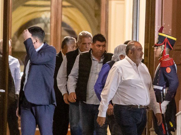 Integrantes de la CGT durante su visita a Casa Rosada