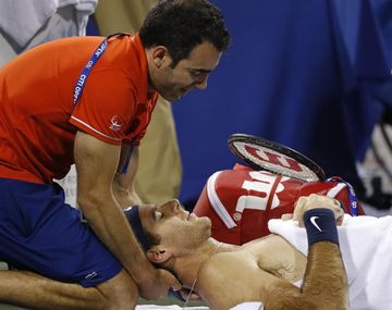 Juan Martín Del Potro en un alto del partido ante Nishikori
