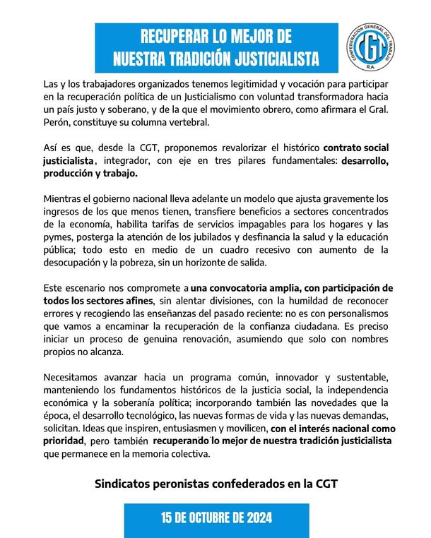 El comunicado de la CGT El comunicado de la CGT