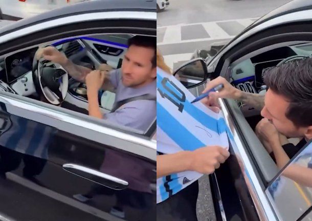 Siempre dispuesto: el momento viral de Lionel Messi con dos hinchas gracias a un semáforo en rojo