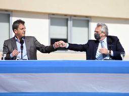 El -por ahora- presidente de la Cámara de Diputados, Sergio Massa, junto al presidente, Alberto Fernández.&nbsp;