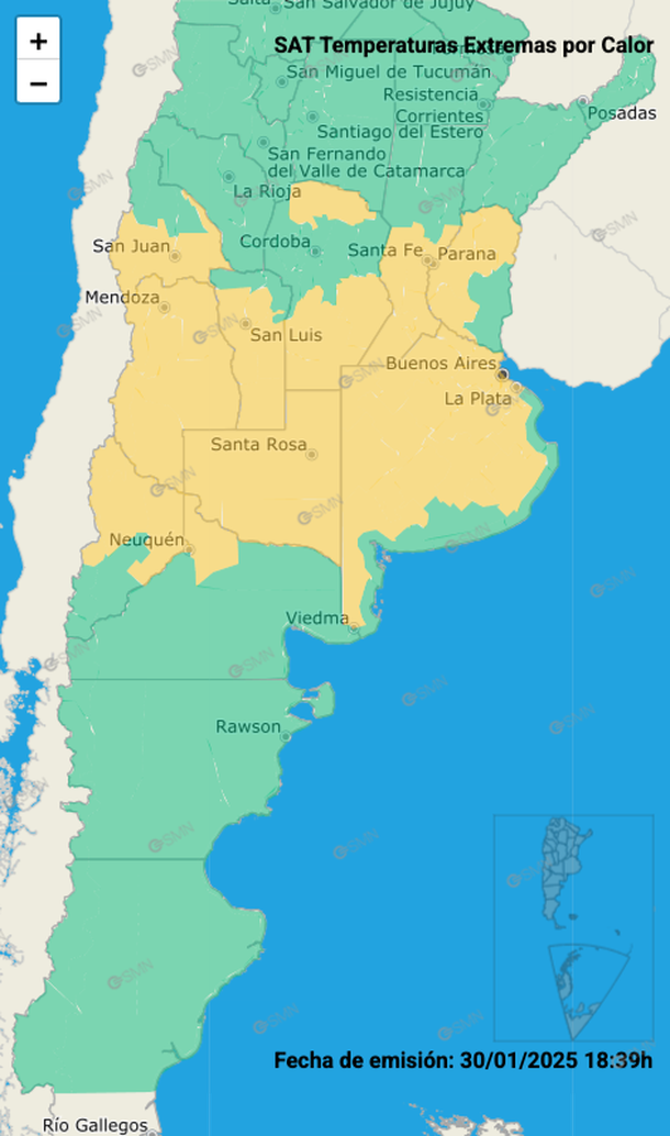 Alerta por calor y temperaturas extremas en Buenos Aires. Fuente: Servicio Meteorológico Nacional. Alerta por calor y temperaturas extremas en Buenos Aires. Fuente: Servicio Meteorológico Nacional.