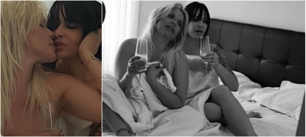 Nazarena y Cardone en el backstage de Santos pecadores